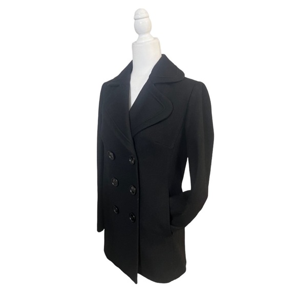 New York & Company Wool Blend Black Button Front Pea Coat - Size 4 - Picture 9 of 14